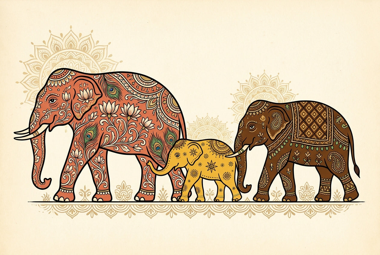 elephantfolk · Thunpath Rana — mother, calf, allomother